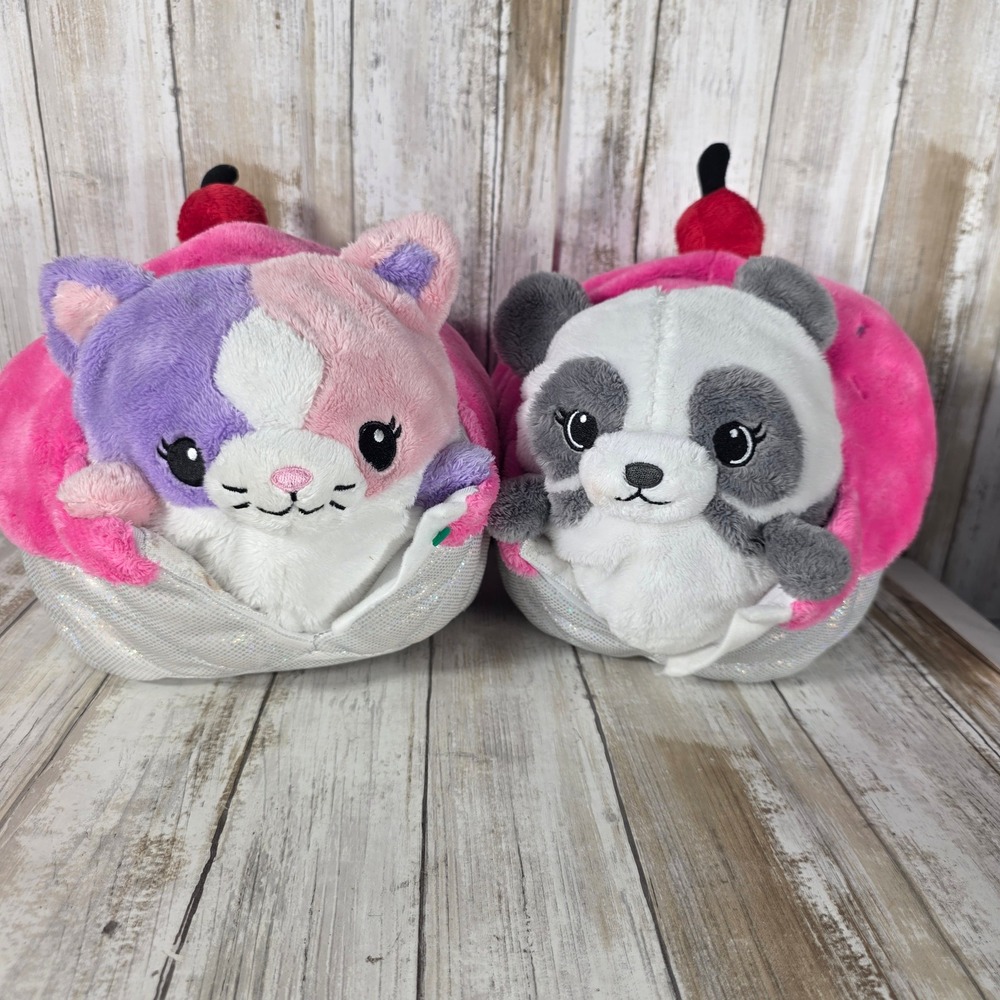 Squishable Cupcake Cat and Panda Plush Set Pink Silver Dessert Collectible Toy